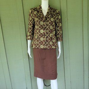 LE SUIT Brown Linen Blend Embroidered Jacket Skirt Suit 8